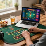 Player enjoying an online casino game at home, showcasing 789betgo atmosphere of fun and strategic gaming.
