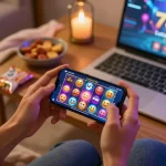 Engage with thrilling slot games on 789Club mobile app in a cozy home setting.