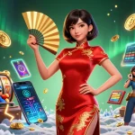 Play exciting casino games at hello88 com with a stunning Asian woman in a festive setting, promoting great winning opportunities.