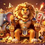 Experience excitement at kjc c with a royal lion king amidst dazzling slot elements.