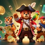 Sriwijayatoto showcases an energetic pirate-themed casino scene with vibrant characters and immersive 3D gaming elements.