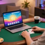 Engaging session of online gambling with sunwin app being played on a laptop, highlighting a cozy atmosphere.