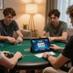 Player enjoying HZ88 poker game at home, focused on winning strategy and relaxed atmosphere