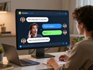 Engaging ai porn chat interface with a lifelike AI character in a cozy atmosphere