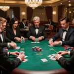 Players strategizing in a high-stakes poker game at 58win casino.