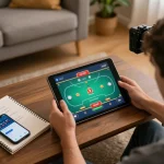 Engaging in online poker at Trang chủ DU88 with strategic notes and a cozy atmosphere.