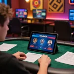 Engaging online casino gameplay on mubet with a player strategizing at their desk.