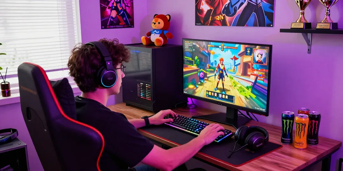 Engaged player enjoying a hentai game in a vibrant gaming setup