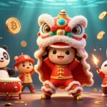 Engage in the thrilling QQ8 casino experience through vibrant characters and crypto elements.