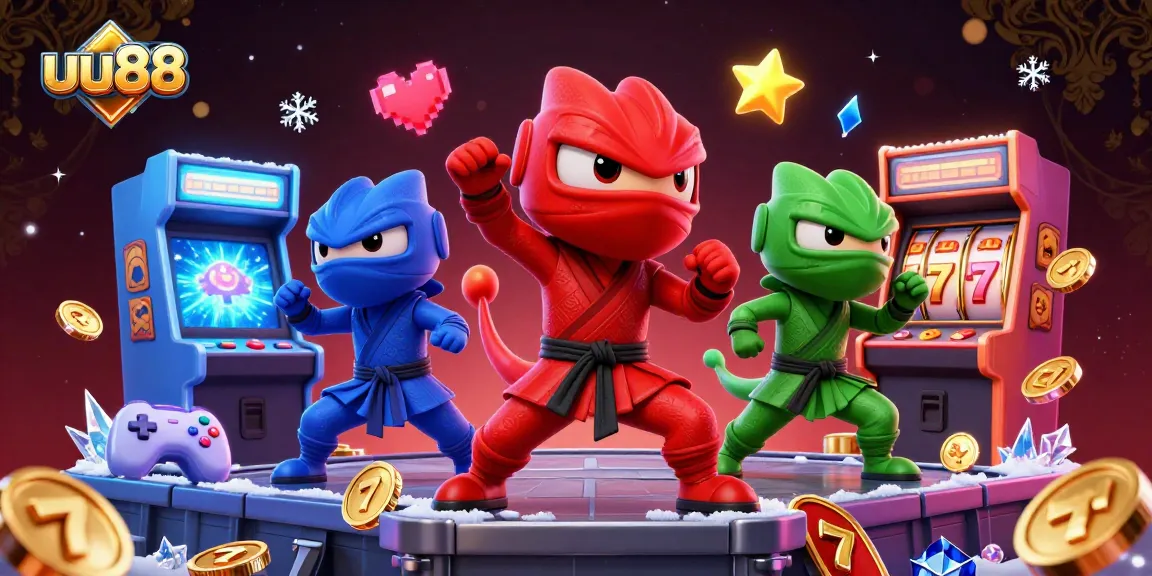 Enjoy thrilling uu88 gaming with ninja chameleons amidst vibrant casino elements for excitement.