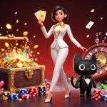 Experience the thrill of playing at the Best casinos UK with glamorous characters and vibrant casino elements.