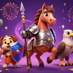 Experience the excitement of td88 with knights and lottery elements in a vibrant 3D casino scene.