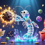 Spin and win with 66b amid vibrant lottery balls and a golden prize explosion.