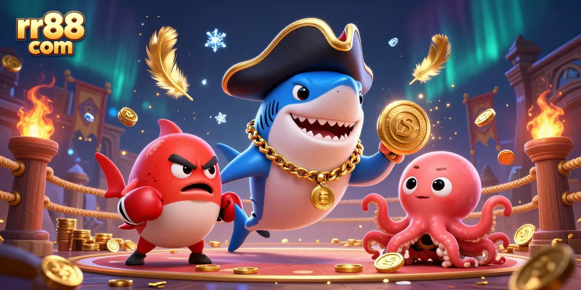 Betting on rr88 com with a dynamic 3D illustration showcasing a playful shark and friends winning big.