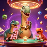 Experience vibrant entertainment with vswin's dynamic lottery scene featuring a humorous brontosaurus.