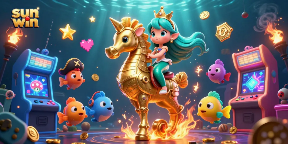 Play engaging games at sun win featuring a vibrant underwater scene with cartoon characters and casino elements.