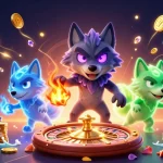Experience thrilling wins at 66b with glowing wolf characters and dynamic casino elements.
