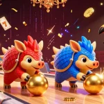 Experience thrilling jackpot moments with nk88's vibrant 3D pangolin characters amidst flying slots and golden scales.