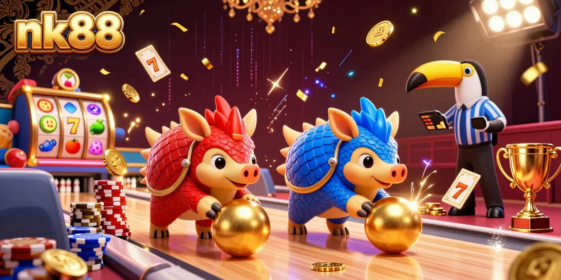 Experience thrilling jackpot moments with nk88's vibrant 3D pangolin characters amidst flying slots and golden scales.