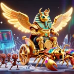 Engage with 8xbet8's dynamic gaming world featuring a golden scarab and crypto elements.