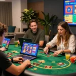 Players enjoying the excitement at credit card casinos with vibrant games and social atmosphere.