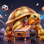 tt88 players engaging with a colossal golden tortoise game in vibrant online casino scene.