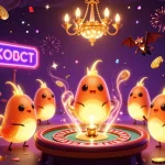 Experience the excitement of shbet with glowworms illuminating a vibrant cave casino scene filled with games and riches.