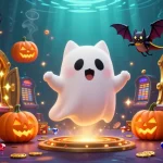 Experience sbobet88 login in a vibrant haunted casino scene with floating characters and captivating treasures.