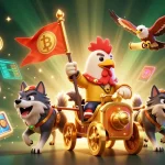 Experience the excitement of F168 with a dynamic casino-themed 3D scene featuring games and crypto elements.
