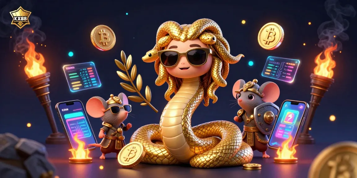 Experience thrilling gameplay at XX88 with a vibrant casino scene featuring 3D characters and crypto elements.