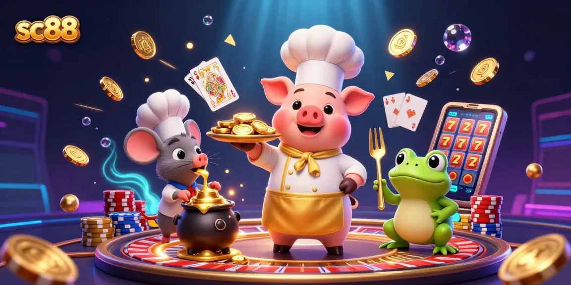 Win big at sc88 with this lively casino illustration featuring characters and vibrant game elements.