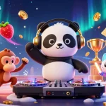 Spin and win with sunwin's vibrant scene featuring a DJ panda, breakdancing monkey, and glowing kitten in a lively casino atmosphere.