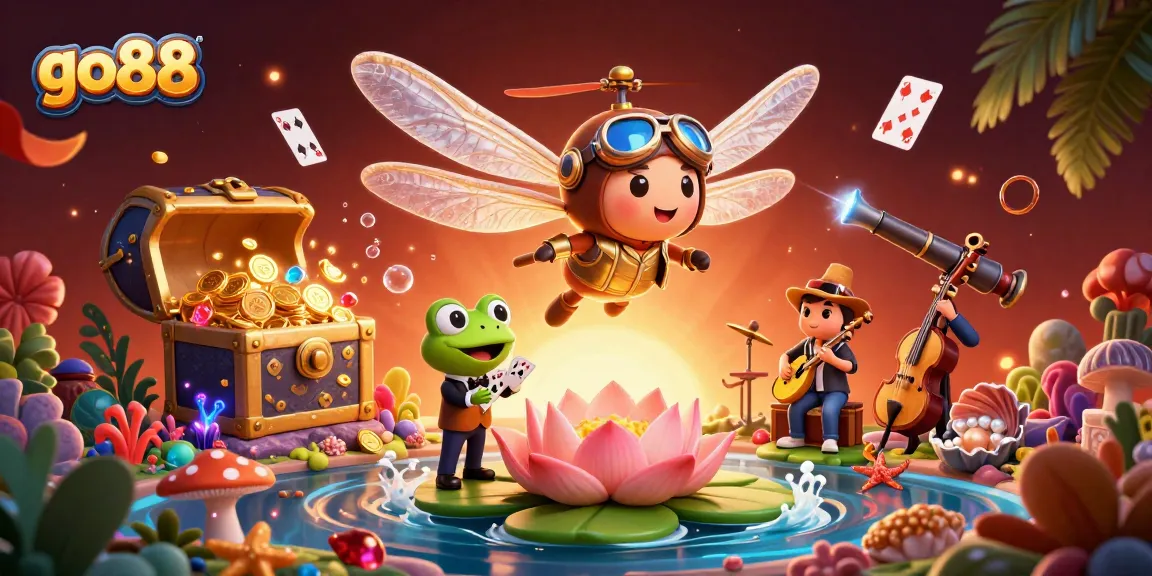 Experience thrilling wins at go88 with vibrant casino characters and dynamic gaming elements below sunset hues.