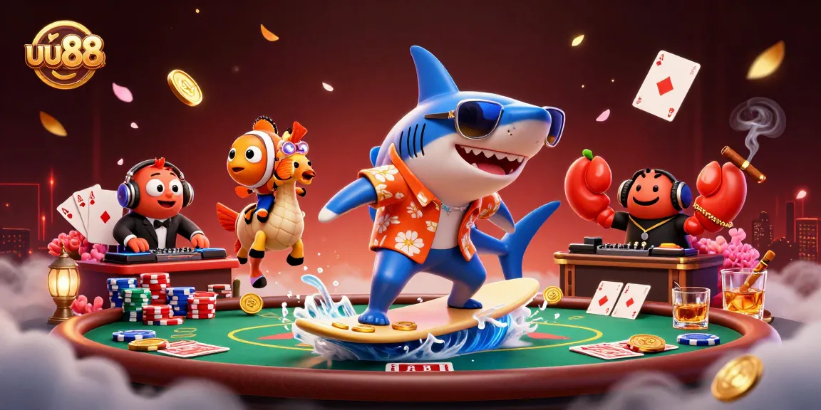 Engage in thrilling gameplay at uu88 with a vibrant scene of casino characters and elements.