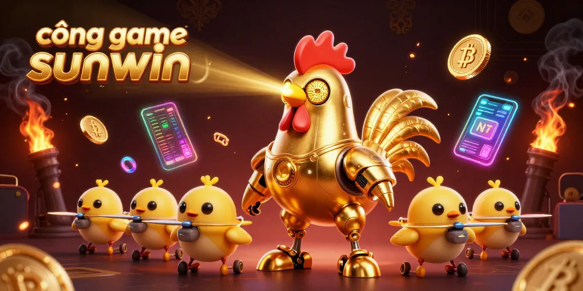 Bet on cổng game sunwin as golden rooster robot leads thrilling crypto casino adventure.