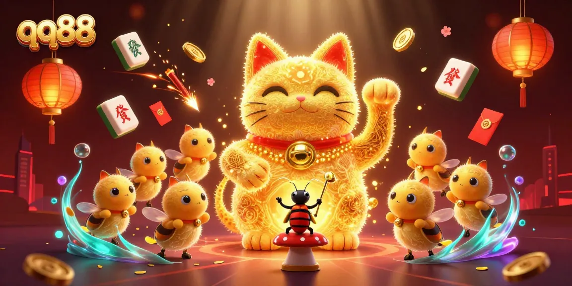 Experience the luck of qq88 with vibrant casino elements and a dynamic lucky cat scene.