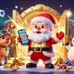 Spin jackpots with mb66, featuring Santa and friends enjoying festive casino fun.