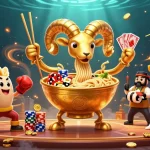 88vv showcases a dynamic scene with a giant ramen bowl dealer, vivid casino elements, and vibrant colors.